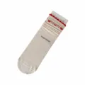 Cute Japanese style beige mid-tube socks featuring delicate floral embroidery and sweet red lace. - One Size / Beige