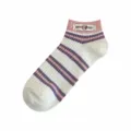 Women cute bear patch striped short socks summer casual pink ribbed cuff ankle socks - One Size / Pink Cuff