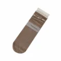 Light coffee cotton mid-calf socks for women, sweet Japanese style with cute lace ruffles and mesh. - One Size / Light Coffee