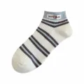 Women cute striped short socks with bear label, breathable ankle socks for spring summer. - One Size / Light Blue Ribbed