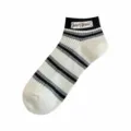 Cute striped low-cut boat socks for women, featuring a bear cloth tag and black cuffs. - One Size / Black Cuff