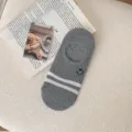 Grey striped invisible boat socks with cute smiley embroidery, breathable summer short socks. - One Size / Medium Grey