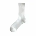 Solid white ribbed mid-tube socks for women, breathable daily casual summer hosiery. - One Size / White