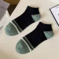 Spring men's low cut sports socks color blocked casual short cotton boat socks trendy breathable - One Size / Black
