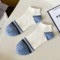 Men's color-blocked low-cut short cotton socks, spring and summer casual breathable design. - One Size / White