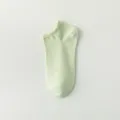 Light green women cotton low-cut ankle socks, breathable solid color short socks for summer. - One Size / Green