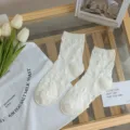 Witte halflange sokken voor dames, zoete Japanse stijl jacquard kant schattige casual sokken. - Eén maat / Beige Roos