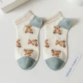 Cute cartoon bear print cotton ankle socks for women, sweet Japanese style spring summer thin boat socks. - One Size / Multiple Bears