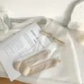 Ultra-thin sheer glass silk socks for women, breathable solid color lace mid-calf socks. - One Size / Khaki