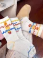 Cute funny french fries embroidered mid-tube cotton socks for women, cozy and stylish winter wear. - One Size / White French Fries