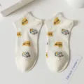 Women cute cartoon bear low cut cotton socks spring summer casual short boat socks - One Size / White Cartoon Print