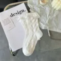 Japanese sweet cute white lace ruffle mid-tube socks for women, fashionable cotton socks. - One Size / White Cherry Blossom Ribbon