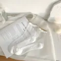 Sheer white thin socks for women, Japanese style lace trim glass silk mid-calf socks. - One Size / White