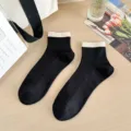 Black and white contrast ribbed crew socks, stylish casual cotton socks for women daily wear. - One Size / Black