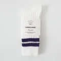 White athletic socks with purple stripes, comfortable cotton crew socks for men and women. - One Size / Two-Bar Purple
