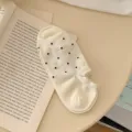 Women low cut boat socks casual cute polka dot invisible short socks spring summer everyday wear - One Size / White