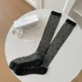 Transparent sheer black polka dot long socks for women, spring summer thin cotton high socks. - One Size / Black