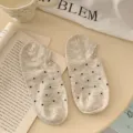 Summer low-cut boat socks with cute black polka dots Japanese ins style invisible short socks - One Size / Beige