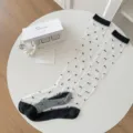 Sheer polka dot knee high socks for women, thin translucent summer long dress socks. - One Size / Black and White Silk