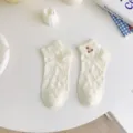 White cute bear embroidery ankle socks for women, breathable cotton low cut casual socks. - One Size / Teddy Bear