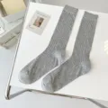 Grey ribbed women mid-tube socks, summer thin casual socks, stylish daily wear. - One Size / Light Gray