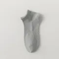 Men's gray low cut boat socks, solid color ankle socks with breathable mesh sole. - One Size / Light Gray