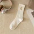Autumn Winter Embroidery C Letter Mid-Tube Socks Women Korean Style Cotton Casual Long Socks - Milk White