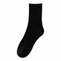 Plain black crew socks for men, cotton athletic ribbed mid-tube socks, daily variant view. - One Size / Black