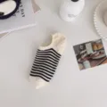 Women striped low cut invisible socks breathable cotton spring summer casual footies 1pair - One Size / Off White