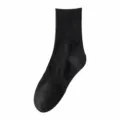 Men's ribbed cotton mid-calf socks in dark grey, comfortable breathable athletic casual daily wear. - One Size / Dark Gray