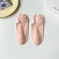 Women's pink cotton low-cut boat socks with lovely embroidery, breathable invisible summer socks. - Pink