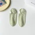 Women light green low cut boat socks cotton invisible socks with lovely embroidery design 1 pair - Green
