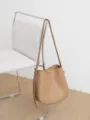 Minimalist leather bucket bag for women, vintage style casual shoulder and crossbody bag. - Milk Apricot