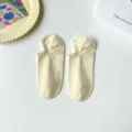 Women breathable yellow low cut invisible boat socks, cute embroidery cotton casual wear. - Milky Yellow