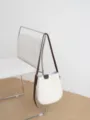Elegant leather bucket bag for women, featuring cream white body and brown shoulder strap. - Beige Coffee
