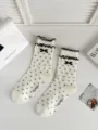 Women ballet style mid-tube socks, spring summer thin mesh breathable polka dot white socks. - One Size / Ruffle Trim Style