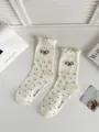 Ballet style Lolita ruffle mesh bow polka dot crew socks for women, breathable cotton summer. - One Size / Polka Dot Style
