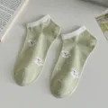 Light green short cotton socks featuring cute white bear and bow patterns, soft and comfortable. - One Size / Bowknot Dog