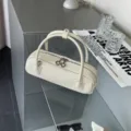 Minimalist leather shoulder bag for women, chic cream white top-handle handbag daily - 26x7x9cm / Off White