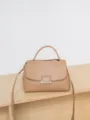Khaki genuine leather top-handle bag, elegant cowhide shoulder and crossbody bag variant. - Milk Apricot