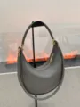Grey leather crescent shoulder bag, stylish underarm hobo bag for daily work commute. - Khaki