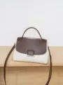 Two-tone leather shoulder bag, elegant brown and white design, stylish daily crossbody purse. - Beige Coffee