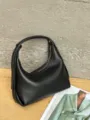 Classic black genuine leather hobo shoulder bag, casual chic underarm crescent handbag. - 21x9x20cm / Black