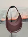Burgundy genuine leather hobo crescent bag with stylish braided shoulder strap for women - Burgundy