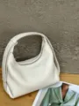 Genuine leather hobo bag for women, stylish shoulder bag with zipper, casual purse. - 21x9x20cm / White