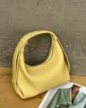 Yellow genuine leather hobo shoulder bag women casual retro underarm dumpling bag chic everyday purse - 21x9x20cm / Chick Yellow