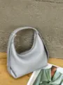 Grey genuine leather hobo bag, stylish underarm dumpling shoulder bag for women daily casual wear. - 21x9x20cm / Light Blue