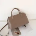 Grey brown leather tote bag, elegant top handle shoulder bag for women work commute. - 36*12*21cm / Khaki