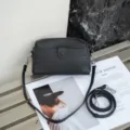 Genuine leather minimalist crossbody phone bag, elegant mini shoulder bag for women. - Black