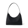 Black genuine leather shoulder bag for women, classic hobo underarm handbag design - Black
